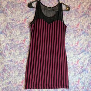 Charlotte Russe Black and Burgundy Striped Mini Dress No Tags With Measurements